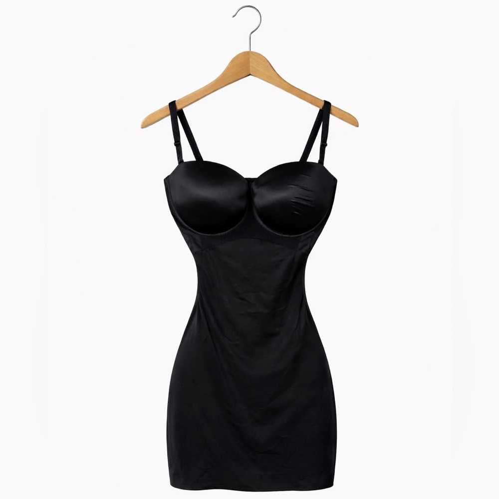SPANX Black Shapewear Dress 38D Bodycon Slip Smoothing Sculpting Control Sleek